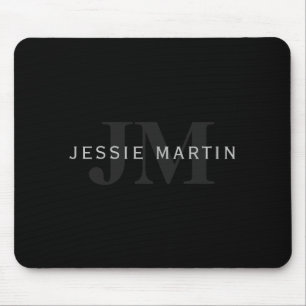 Tapis De Souris Nom et monogramme modernes Gris et noir