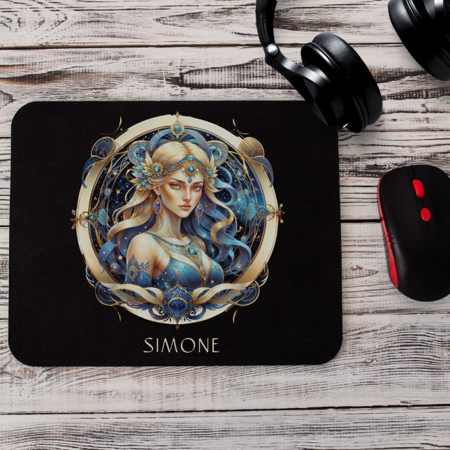 Tapis De Souris Nom Gold Blue Celestial Zodiac dim dim Virgo (Créateur téléchargé)