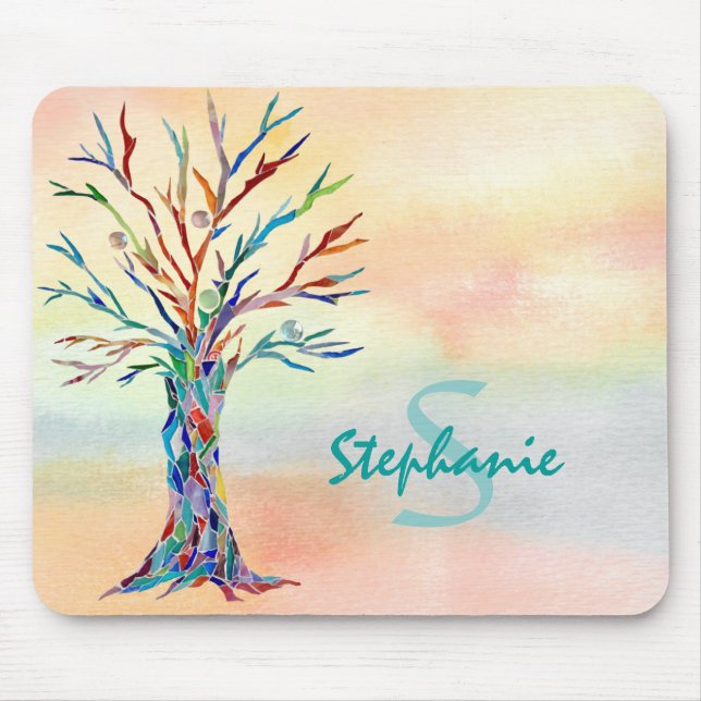 Tapis De Souris Nom Monogramme Arbre rustique (Devant)