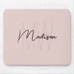 Tapis De Souris Nom Monogramme moderne Script Blush Pink