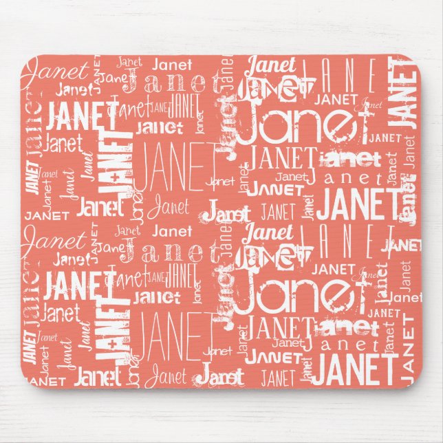Tapis De Souris Nom Orange and White Word Cloud | Personnaliser (Devant)