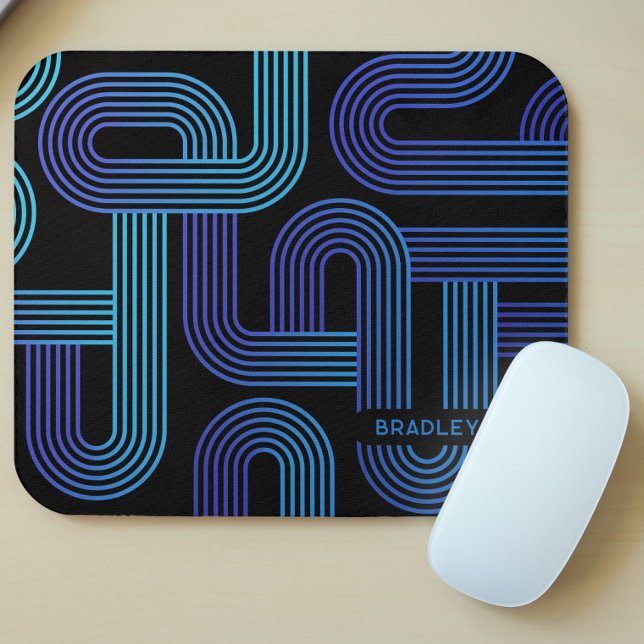 Tapis De Souris Nom personnalisé Abstrait bleu violet géométrique (Créateur téléchargé)