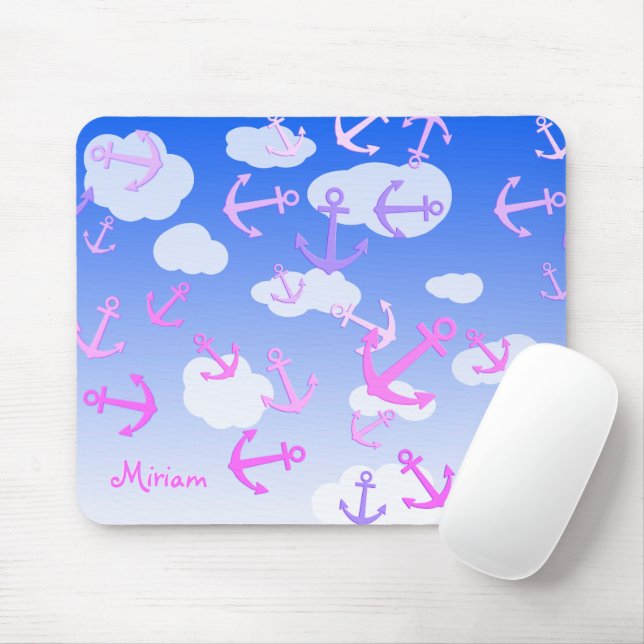 Tapis De Souris Nom personnalisé, Ancres flottantes mignonnes, cou (Avec souris)