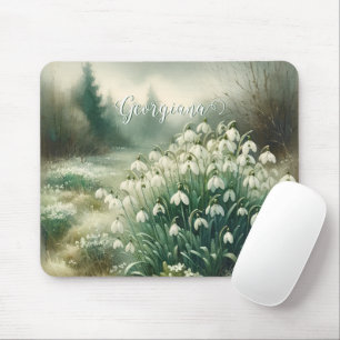 Tapis De Souris Nom personnalisé Aquarelle Vintage Floral Snowdrop