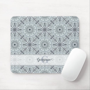 Tapis De Souris Nom personnalisé Art Déco Harmonie Florale Gris Ma
