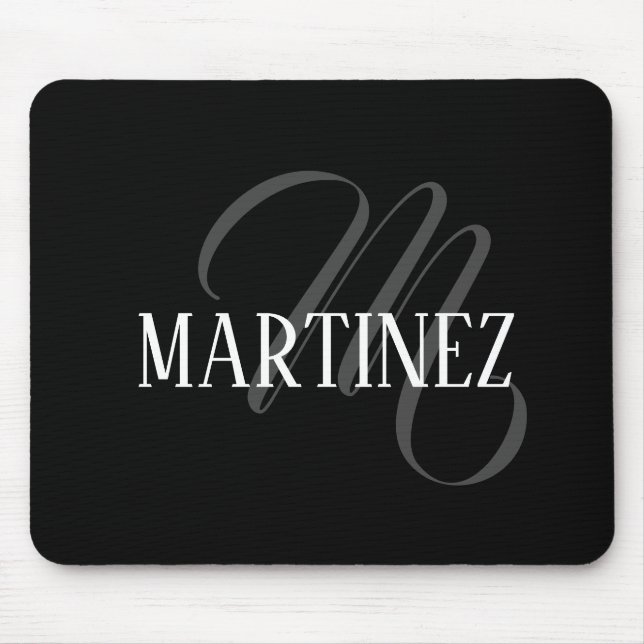 Tapis De Souris Nom Personnalisé Black Elegant | Nom (Devant)