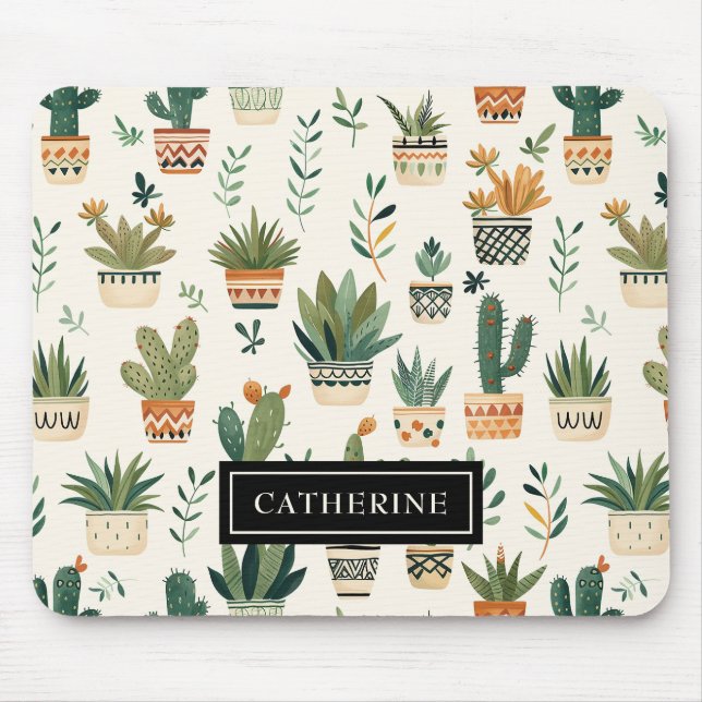 Tapis De Souris Nom personnalisé Boho Poted Plantes (Devant)