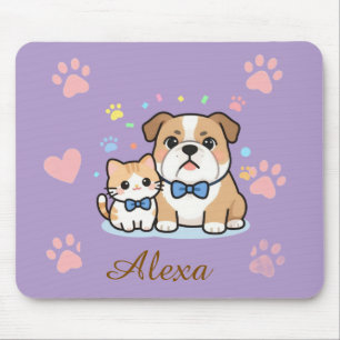 Tapis De Souris Nom personnalisé Chat Chien Patte Rose Mignon