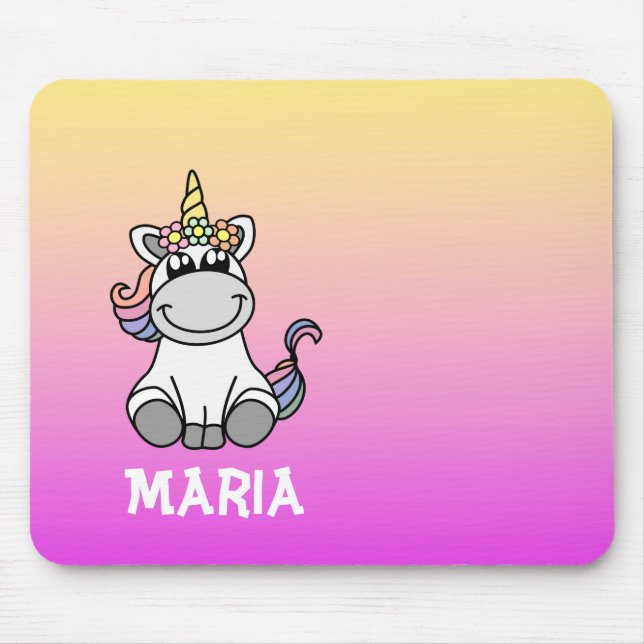 Tapis De Souris Nom personnalisé Cute Unicorn Rainbow Gradient (Devant)
