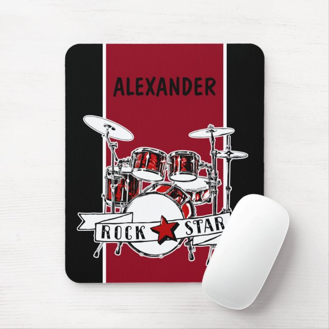 Tapis De Souris Nom personnalisé Drummer Kid Rock Star Drum Musici (Avec souris)