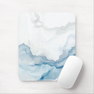 Tapis De Souris Nom personnalisé élégant blanc et bleu marbre