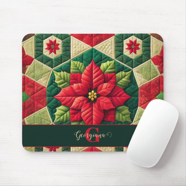 Tapis De Souris Nom personnalisé Festif Floral Patchwork Poinsetti (Avec souris)