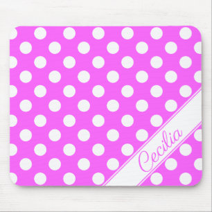 Tapis De Souris Nom personnalisé Frapper Rose Gros Pois blancs