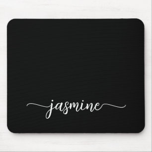 Tapis De Souris Nom personnalisé girly simple noir monogramme