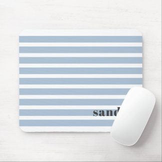 Tapis De Souris Nom personnalisé gras Dusty Blue Rayures Personnal