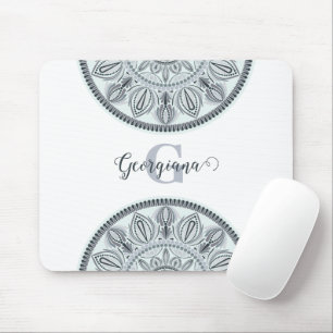 Tapis De Souris Nom personnalisé Harmonie Florale Gris Monotone Ma