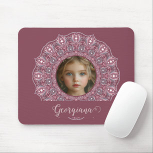 Tapis De Souris Nom Personnalisé Joli rose Floral Mandala Cadre ph