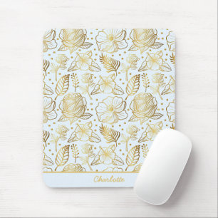 Tapis De Souris Nom personnalisé motif floral doré