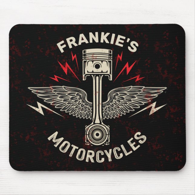 Tapis De Souris Nom personnalisé Motorcycle Piston Wings Biker Gar (Devant)