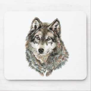 Tapis De Souris Nom personnalisé ou texte Loup aquarelle animal