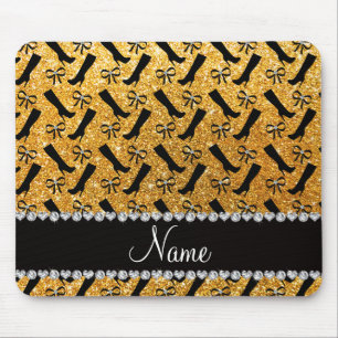 Tapis De Souris Nom personnalisé parties scintillant jaune bottes 
