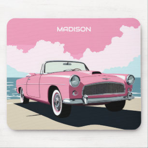 Tapis De Souris Nom personnalisé Pink Classic Car