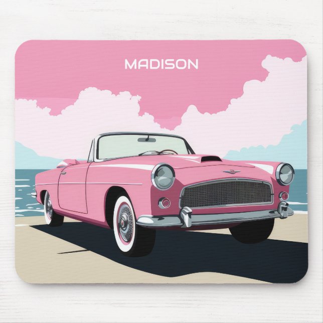 Tapis De Souris Nom personnalisé Pink Classic Car (Devant)