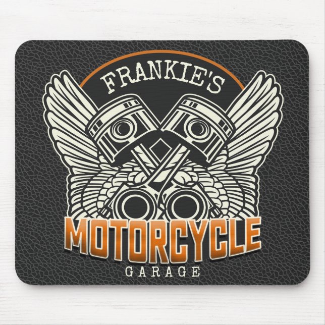 Tapis De Souris Nom personnalisé Pistons Wings Motorcycle Garage (Devant)