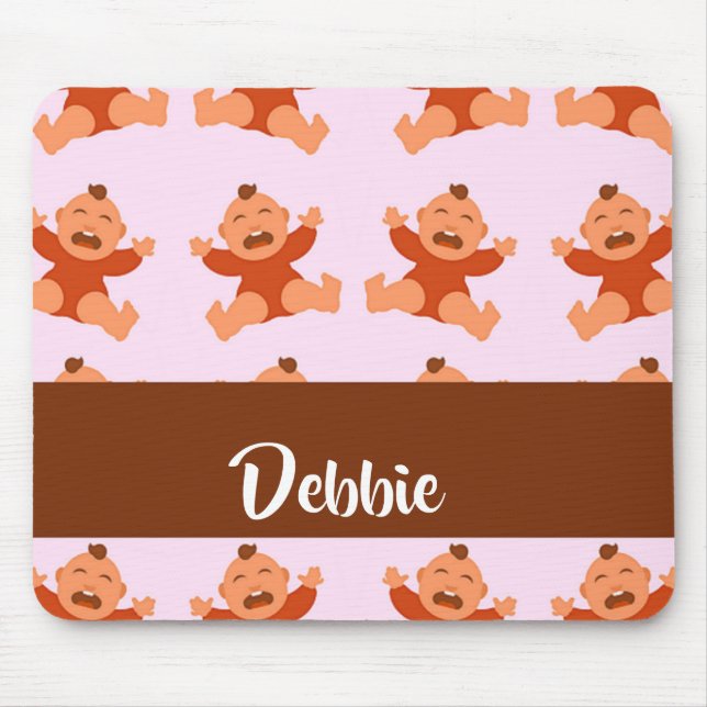 Tapis De Souris Nom personnalisé pleurant des bébés roses (Devant)