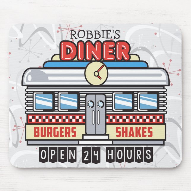 Tapis De Souris NOM Personnalisé Retro les années 50 Diner Signé C (Devant)