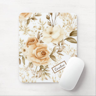 Tapis De Souris Nom personnalisé Rustique moderne Boho Roses Neutr