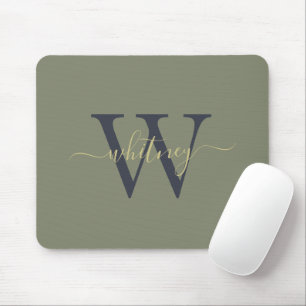 Tapis De Souris Nom simple du monogramme et vert d'olive initial