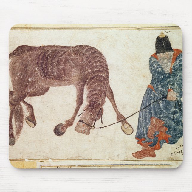 Tapis De Souris Nomade mongol prenant son cheval à l'eau (Devant)