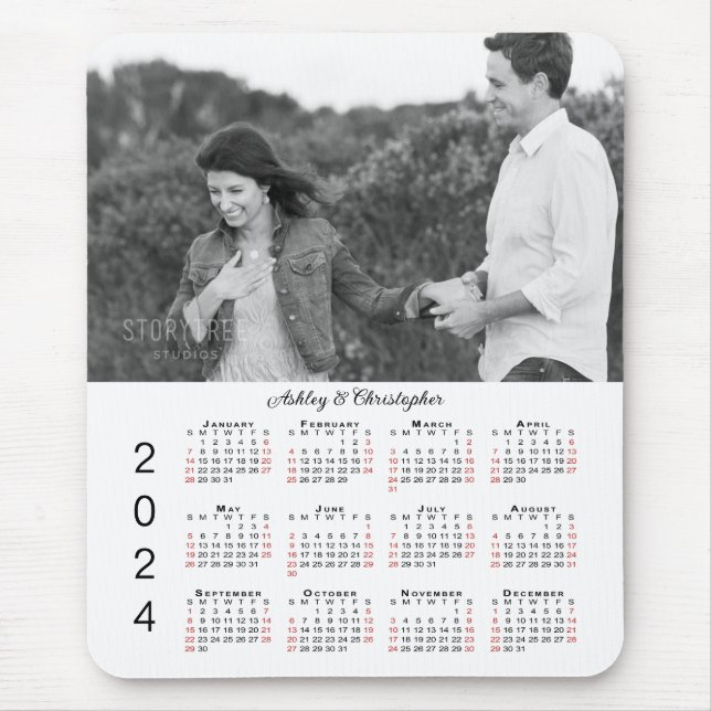 Tapis De Souris Noms photos personnalisés Calendrier 2024 (Devant)