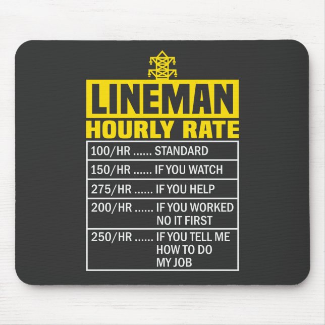 Tapis De Souris Note horaire drôle Lineman Black Mousepad (Devant)