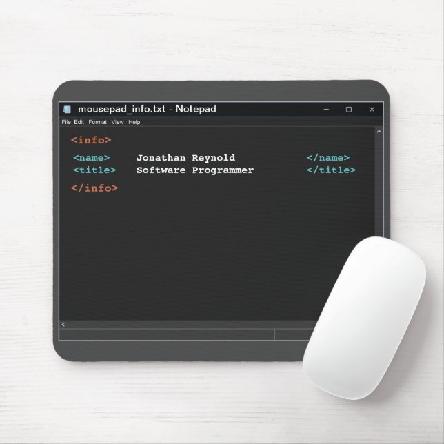 Tapis De Souris Notepad Format Programmeordinateur Mode foncé Code (Avec souris)