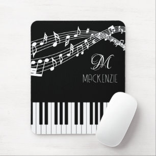 Tapis De Souris Notes de musique pour piano Nom du monogramme Coul