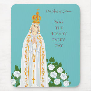 Tapis De Souris Notre-Dame de Fatima et roses blanches