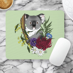 Tapis De Souris Nounours Koala Mignon Vert Flore Faune Australienn