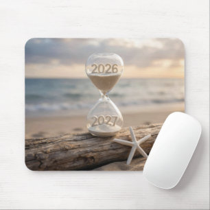 Tapis De Souris Nouvelle Année 2027 Sablier sur Rondin de Bois Flo