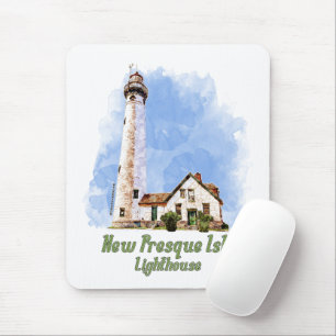 Tapis De Souris Nouvelle aquarelle du phare de Presque Isle - Mich