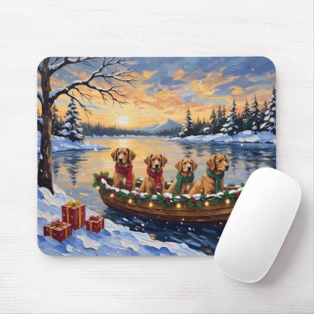 Tapis De Souris Nova Scotia Duck Tolling Retriever Christmas Boat  (Avec souris)