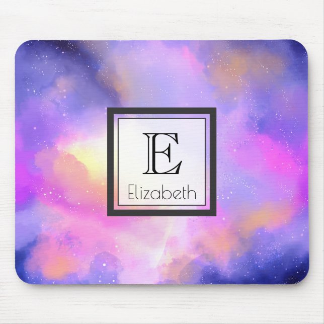 Tapis De Souris Nuages Abstraits en violet rose et jaune (Devant)