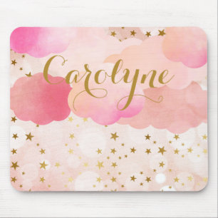 Tapis De Souris Nuages roses et étoiles en chute Personnalisées