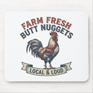Tapis De Souris Nuggets de fesse frais de la ferme Coq drôle rétro