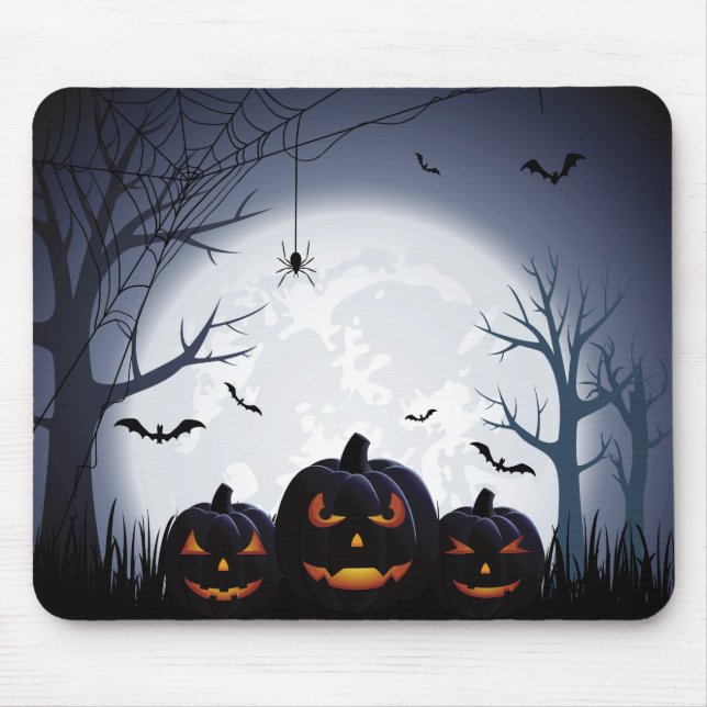 Tapis De Souris Nuit d'Halloween avec Citrouilles et chauves-souri (Devant)