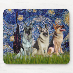Tapis De Souris Nuit étoilée - 3 bergers allemands