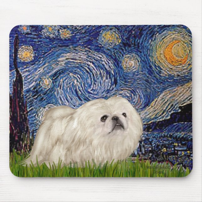 Tapis De Souris Nuit étoilée - Pekingese blanc 4 (Devant)