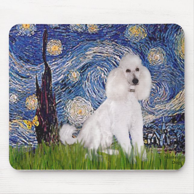 Tapis De Souris Nuit étoilée - Poodle blanc standard (C) (Devant)