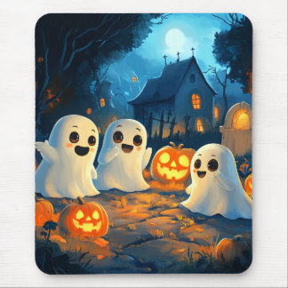 Tapis De Souris Nuit Fantaisiste et Effrayante Citrouilles Fantôme